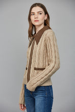 Load image into Gallery viewer, Taupe Contrast Leather Trim Frnt Zip Sweater
