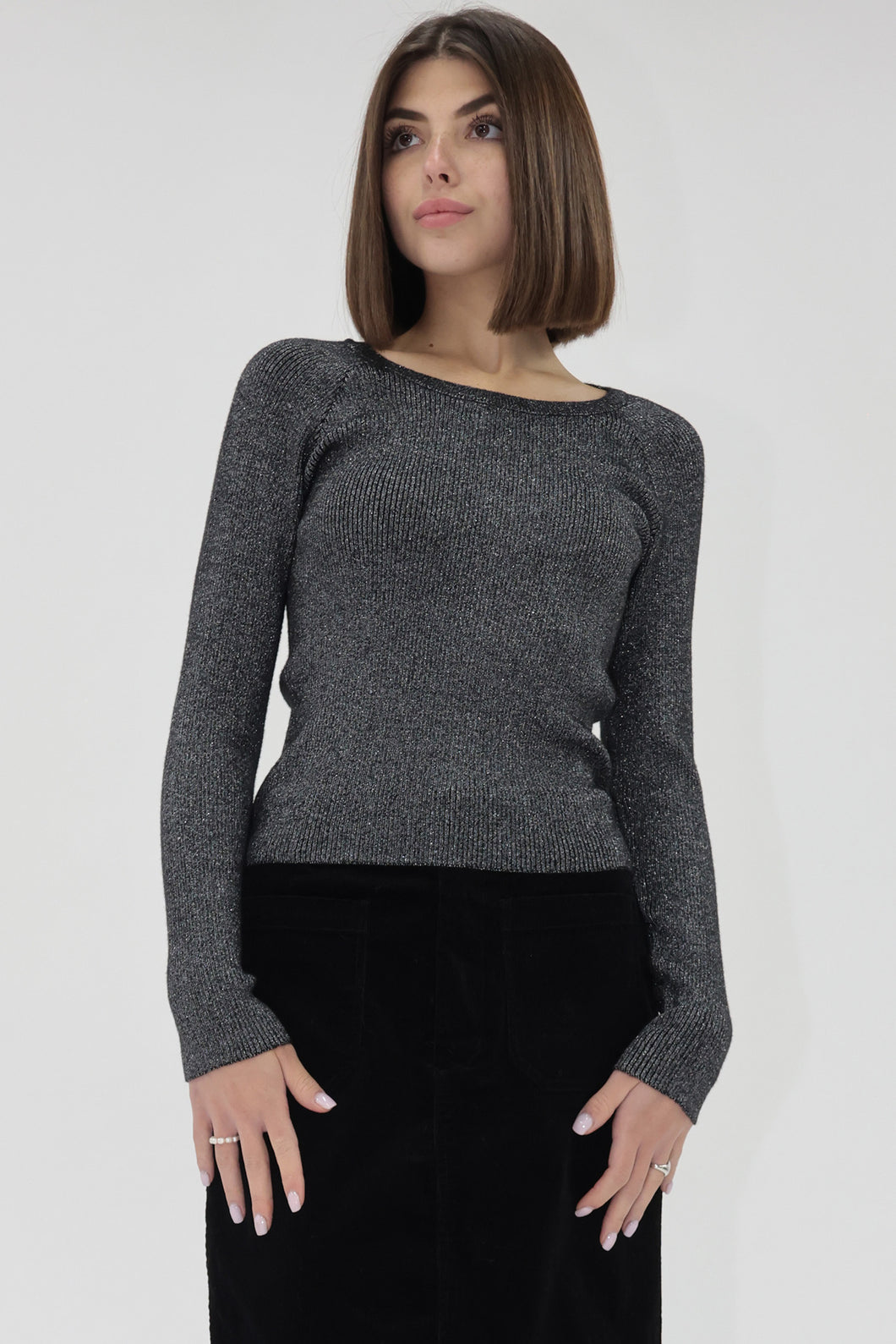 Black LS Sparkly Holiday Top