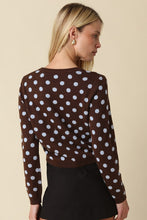 Load image into Gallery viewer, Coffee/Blue Polka Dot Sweater Cardigan