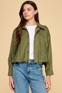 Olive Suede Zip Up Bomber Jacket