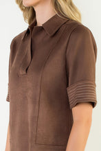 Load image into Gallery viewer, Dark Brown SS Collared Suede Dress (THML)