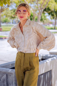 Taupe Textured LS Button Down Top