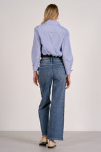 Load image into Gallery viewer, Blue Striped LS Button Down Tie Waist Top