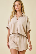 Load image into Gallery viewer, Ecru Suede Button Cropped Shirt + Shorts Set