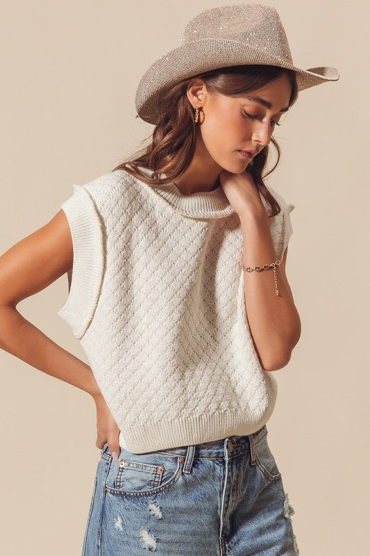 Off White Cable Knit Crop Sweater Top