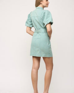 Mint Denim Button Puff Slv Dress