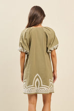 Load image into Gallery viewer, Olive Embroidery Puff Slv Dress