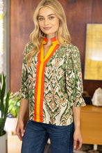 Load image into Gallery viewer, Lt. Olive Printed Stripe Placket V-Neck Top