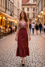 Load image into Gallery viewer, Mocha Embroidered Ruffle Maxi Dress