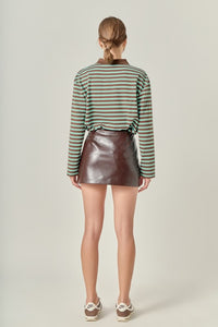 Brown Faux Leather Mini Skort