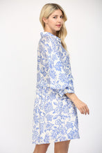 Load image into Gallery viewer, White/Blue Floral Puff Slv Mini Dress