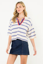 Load image into Gallery viewer, Blue Striped SS Knit Top (THML)