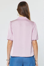 Load image into Gallery viewer, Pink Satin Puff Half Slv V-Neck Blouse