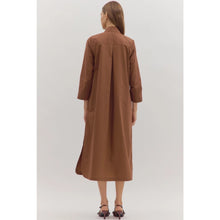 Load image into Gallery viewer, Brown LS Button Down Midi Dress