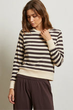 Load image into Gallery viewer, Perfect White Tee Mocha Stripe Rib LS Crew Neck Top