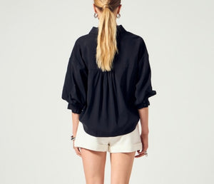 Black Balloon Sleeve SS Blouse