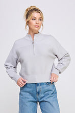 Load image into Gallery viewer, Soft Grey Textured Rib Half Zip Pullover