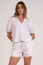 Load image into Gallery viewer, White Eyelet Puff Slv V-Neck Top