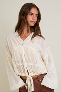 Cream LS Ruffle Detail Blouse