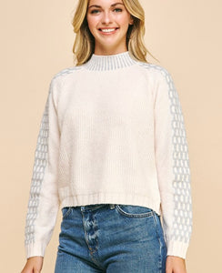 Ivory/Grey Stitching Mock Neck Sweater