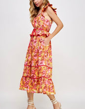 Load image into Gallery viewer, Orange Multi Floral Piping Midi Dress