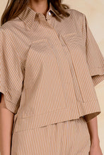 Load image into Gallery viewer, Tan Striped SS Button Down Top