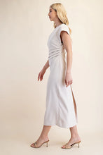 Load image into Gallery viewer, Cream Asymmetrical Waist Pleated Midi Dress