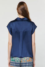 Load image into Gallery viewer, Cap Slv Satin Button Down Blouse Navy