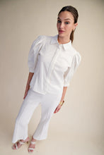 Load image into Gallery viewer, White Collared Puff Slv Button Down Shirt