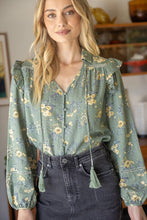 Load image into Gallery viewer, Sage Tassel LS Printed Blouse