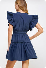 Load image into Gallery viewer, Navy Flutter Slv Poplin Mini Dress