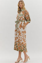 Load image into Gallery viewer, Camel/Green Button Front SS Maxi Dress
