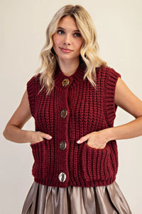 Maroon Frnt Gold Button Knit Vest