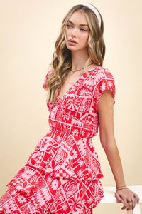 Red/Pink Summer Printed Maxi Dress