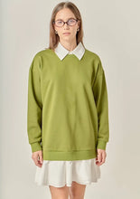 Load image into Gallery viewer, Olive/White Mixed Media Mini Dress