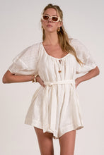 Load image into Gallery viewer, White Eyelet Scoop Neck Tie Frnt Romper
