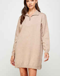 Sand LS Zipper Knit Dress