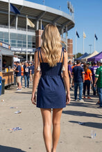 Load image into Gallery viewer, Navy Cord Trim Tassel Tie Dress