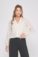 Load image into Gallery viewer, Cream Jacquard LS Button Blouse