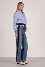 Load image into Gallery viewer, Blue Striped LS Button Down Tie Waist Top