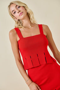 Red sweater tank top with fringe hem