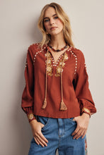 Load image into Gallery viewer, Marsala Boho Embroidered Tassel Blouse