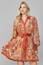 Load image into Gallery viewer, Brown Multi Print LS Shirt Dress