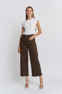 Earth Leopard HR Crop Wide Leg Patch Pocket Jean