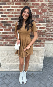 Camel Suede Fit and Flare Polo Suede Dress
