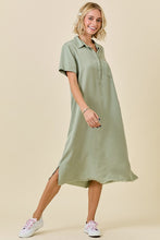 Load image into Gallery viewer, Washed Olive Button Collar Midi Shirt Dress