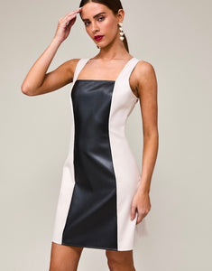 Black/White Colorblock Faux Leather Dress