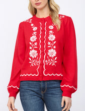 Load image into Gallery viewer, Red Embroidered Balloon Slv Cardigan
