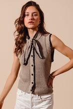 Load image into Gallery viewer, Taupe/Black Tie Neck Sweater Vest Top