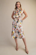 Load image into Gallery viewer, Ivory Floral Cowl Neck Tie Waist Midi Dress
